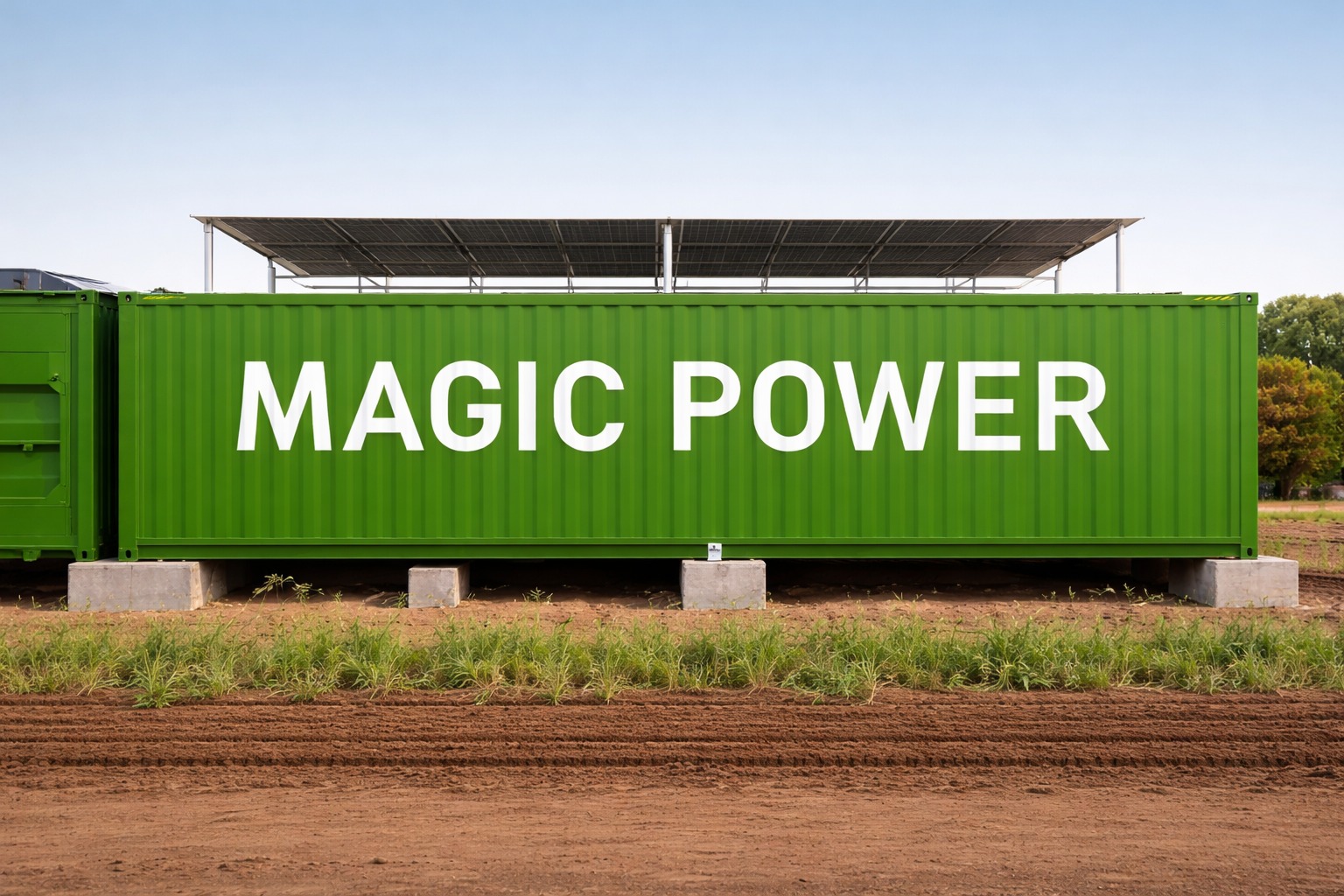 Verdeterra’s green Magic Power container fish farm under a solar canopy